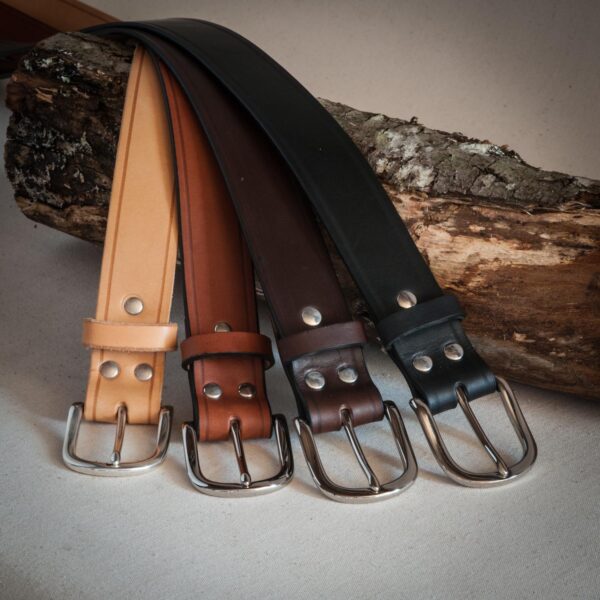 Ceinture en cuir boucle manille, laiton massif, largeur 35 ou 40 mm