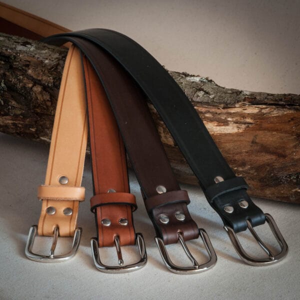 Ceinture en cuir boucle manille, laiton massif, largeur 35 ou 40 mm